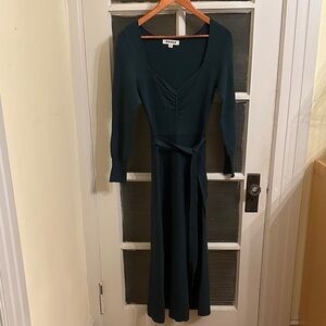 Boden Dark Green Long Sleeve Knitted Dress with Sweetheart Neck